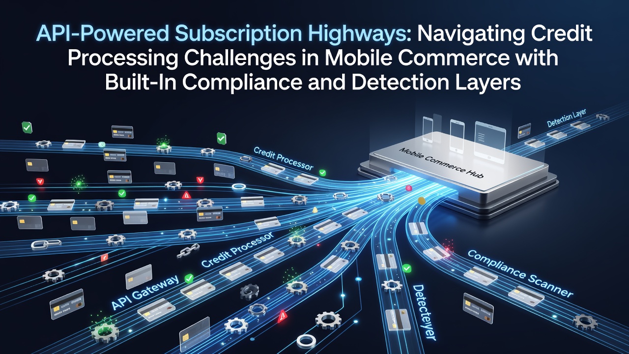 API-powered subscription pathways connecting mobile commerce credit systems with compliance layers