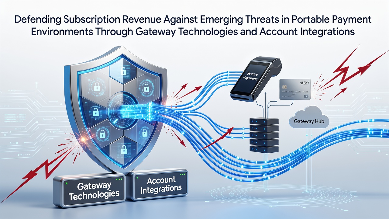 Mobile payment gateway interface showing secure subscription processing on a handheld device with encrypted data flows