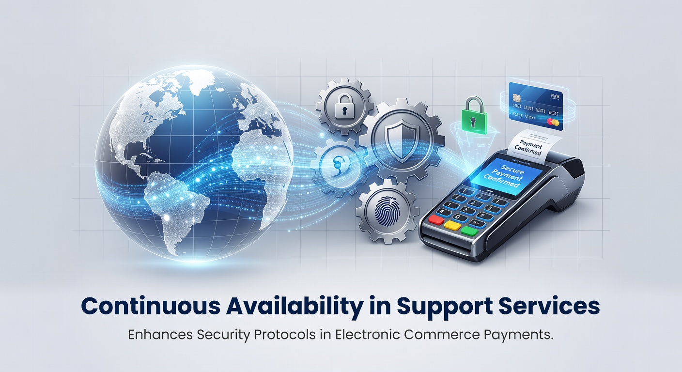Illustration of continuous support teams monitoring e-commerce payment security protocols in real time